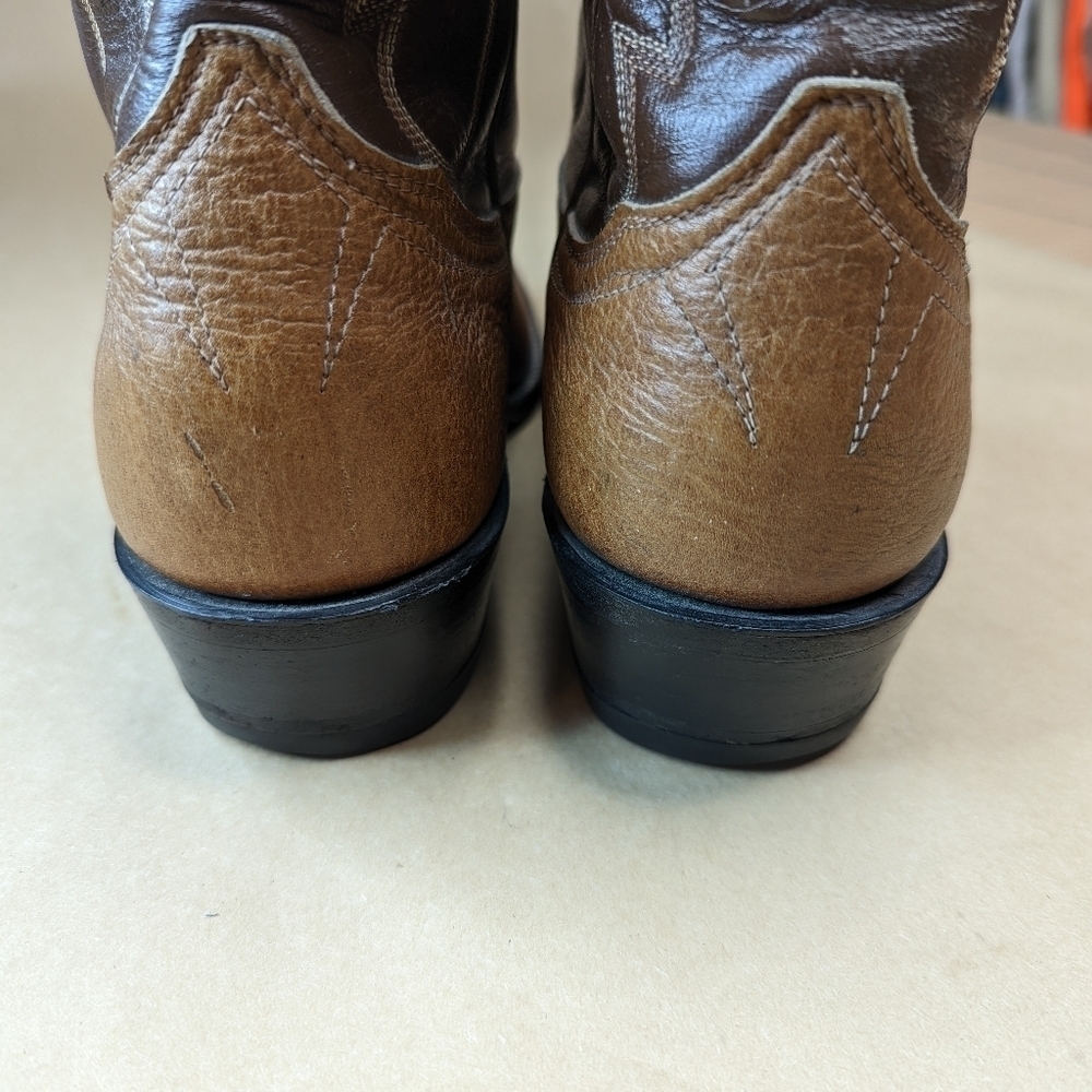 Tony Lama Black Label Shrunken Bull shoulder men's sz 8.5D two tone brown leathe - Picture 8 of 10